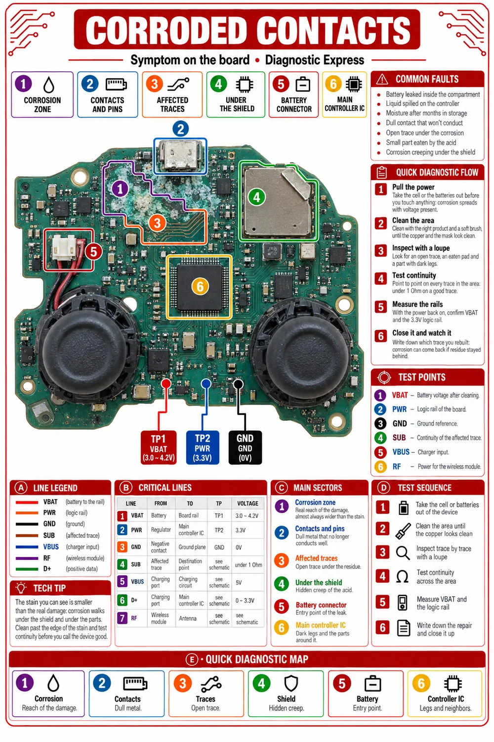 Card: corroded contacts on the board